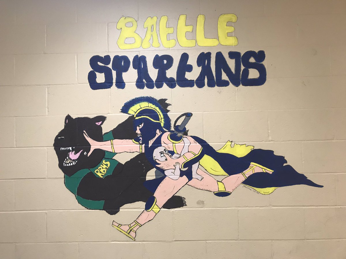 At <a href="/MurielBattleHS/">Battle High School</a> tonight for some story work. First time seeing this mural in the hallway to the lockers (notice the Kewpie). #Battle football plays at #RockBridge tomorrow. #MoPreps