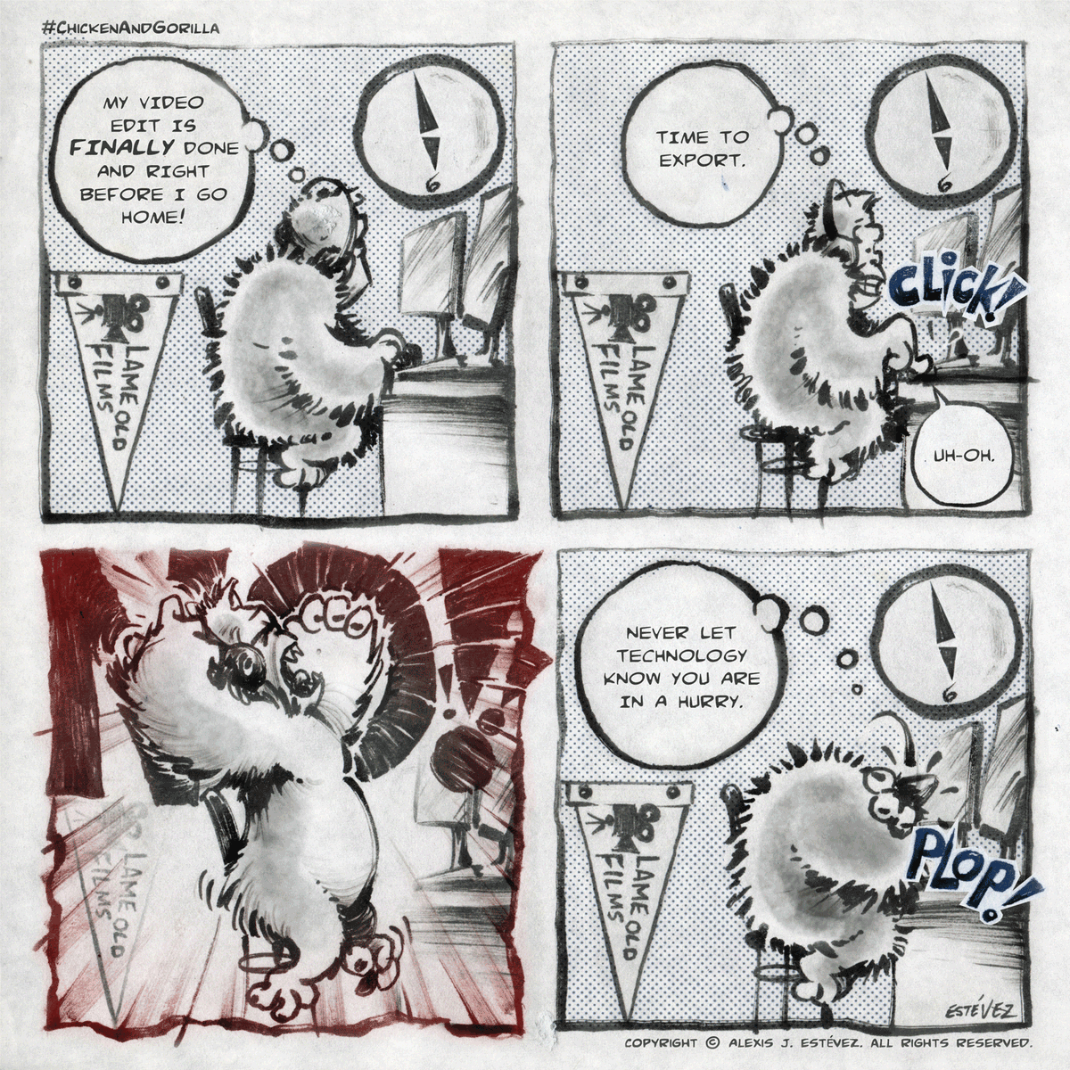 chickandgorilla's tweet image. #technologyfail #mercuryretrograde #coupleslife #webcomic #webcomics #comic #comics #comicstrip #comicstrips #comicart #twittercomic #twittercomics #comicsontwitter #funnycomic #chicken #gorilla #love #chickenandgorilla