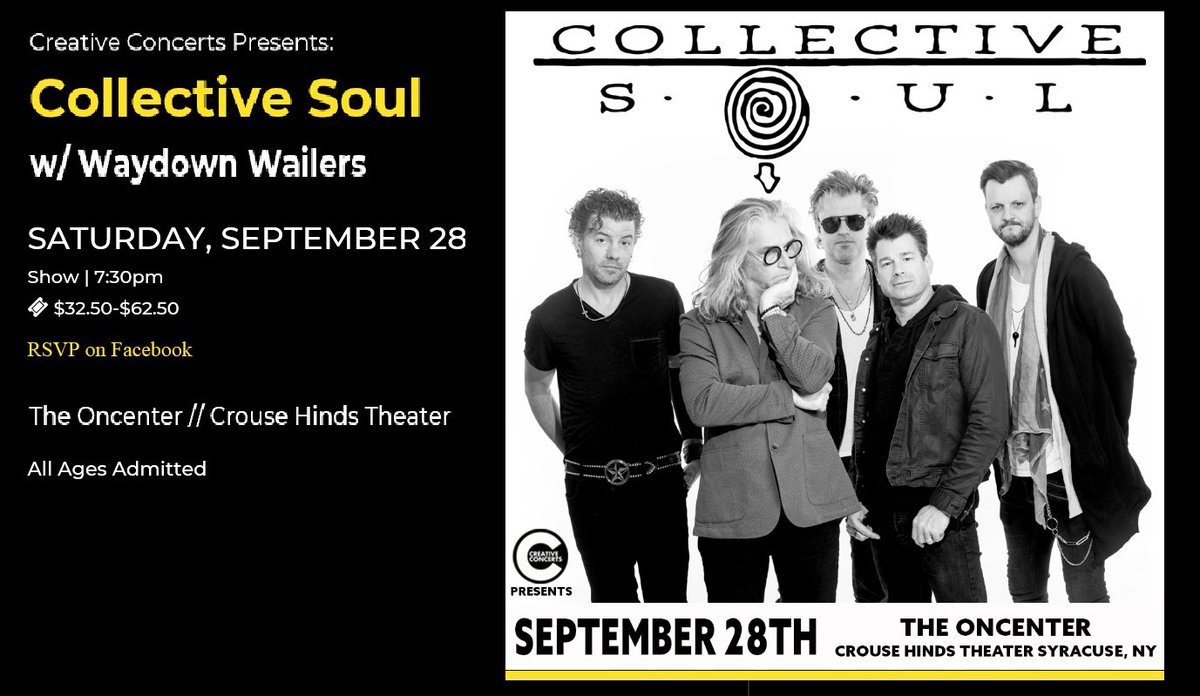 We are totally stoked to be opening for Collective Soul on September 28th in Syracuse at the On Center Cross Hinds Theater... Collective Soul is on tour with a killer new album; Get your tickets NOW at: found.ee/cs_syracusetix Thanks Creative Concerts!