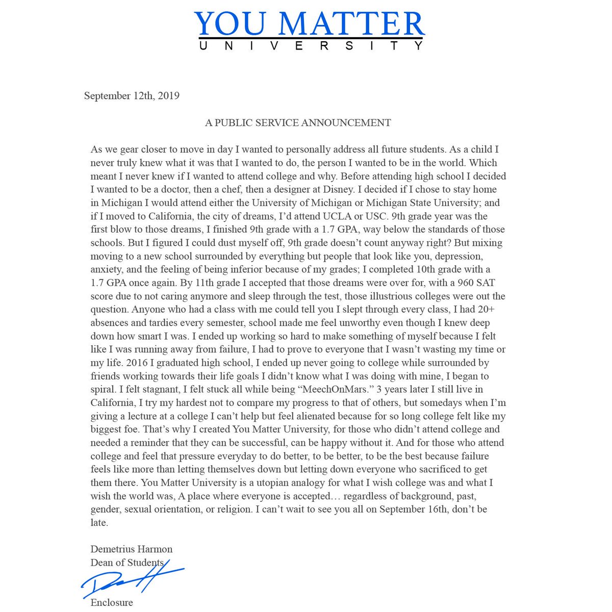 DemetriusHarmon's tweet photo. You Matter University, a place where everyone is accepted.

PUBLIC SERVICE ANNOUNCEMENT

https://t.co/I224ytWjEG https://t.co/brUpVhCsrn