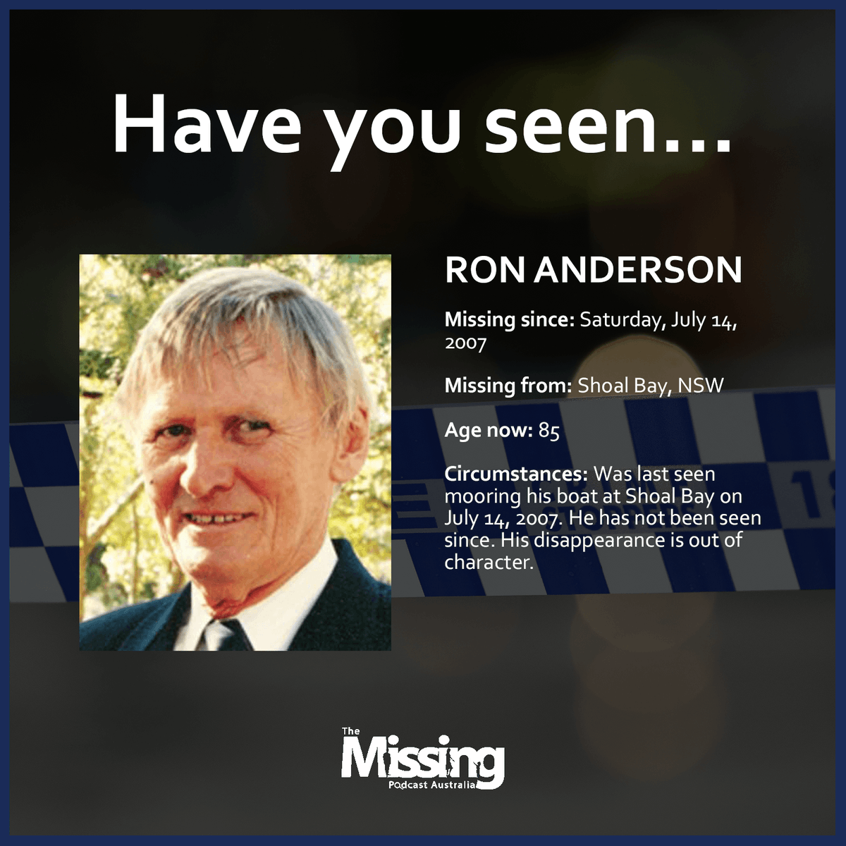 TheMissingPod_'s tweet photo. π Have you seen Ron Anderson?
Our second missing person from Episode 4 has been gone for 1οΈβ£2οΈβ£ years. His boat remained undisturbed, but he was not on it.
#TheMissingPod π€ https://t.co/GTjFtnkVrn