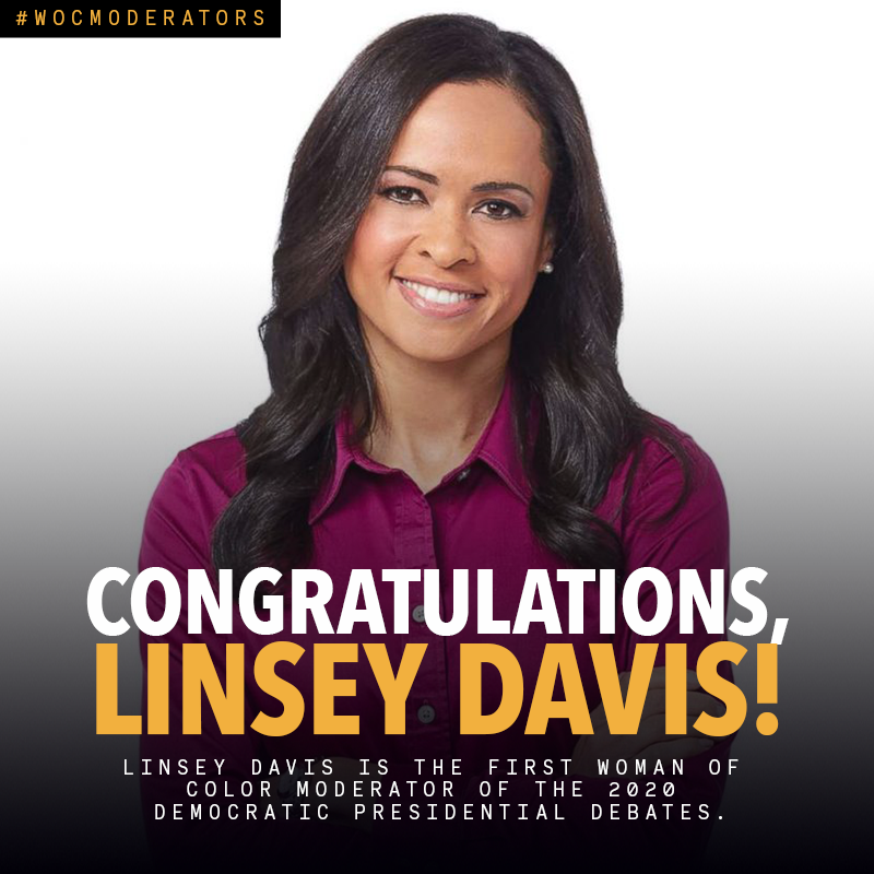 HigherHeightPAC's tweet photo. We are thrilled that @ABC News Correspondent @LinseyDavis is the first woman of color moderator for the 2020 Democratic Debates tonight. #WOCModerators Matter. #BlackWomenLead https://t.co/malRCt1p8B