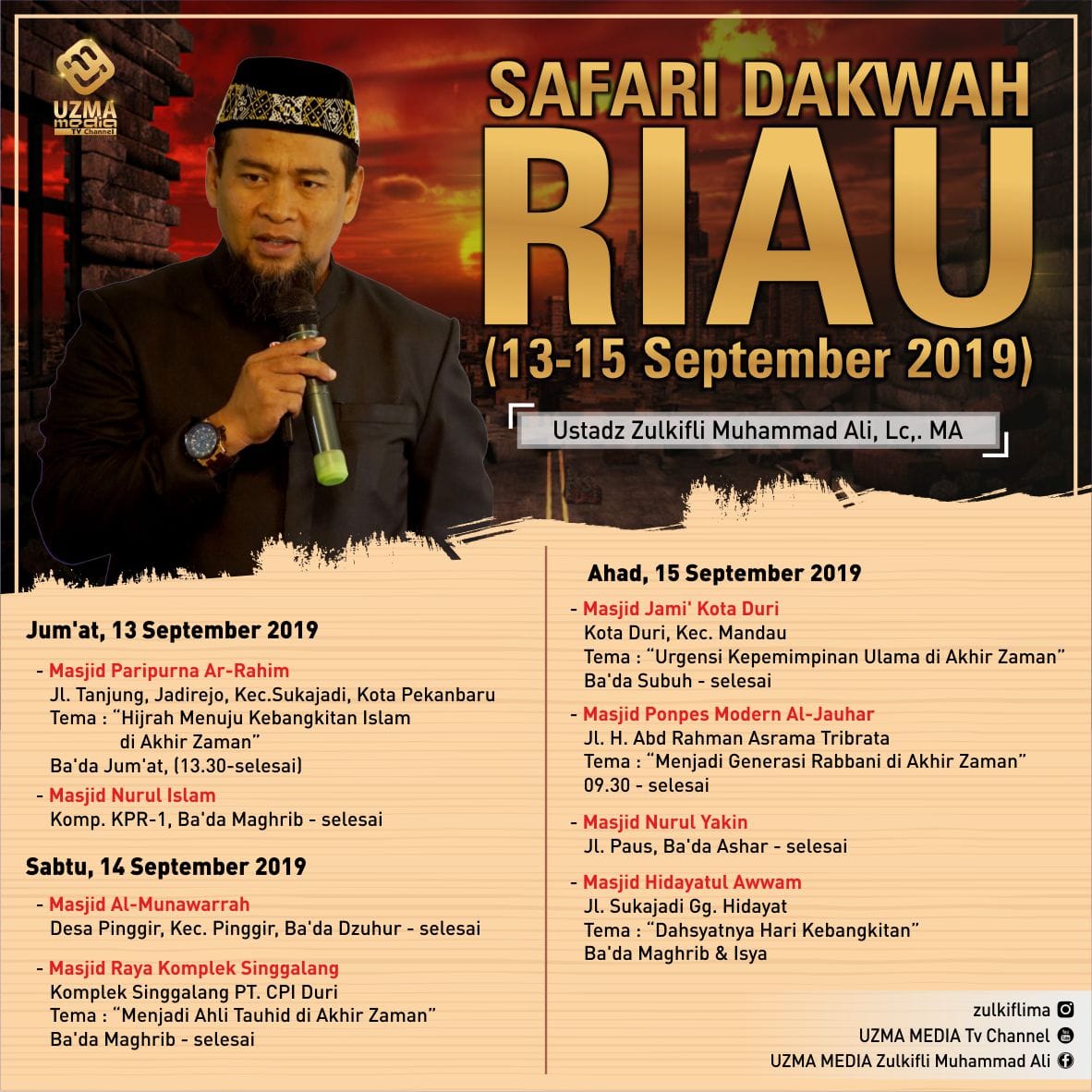 uzmamedia.com/safari-dakwah-…

Safari DAKWAH UZMA di Raiu
13-15 September 2019

Call Us 0852 9 2222 407