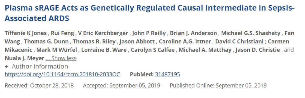 ATS_BSHSR's tweet photo. #Plasma #sRAGE Acts as Genetically Regulated Causal Intermediate in #Sepsis - #Associated #ARDS. #Respiratory https://t.co/tcfik7cjob https://t.co/1RjBzsT4Tn