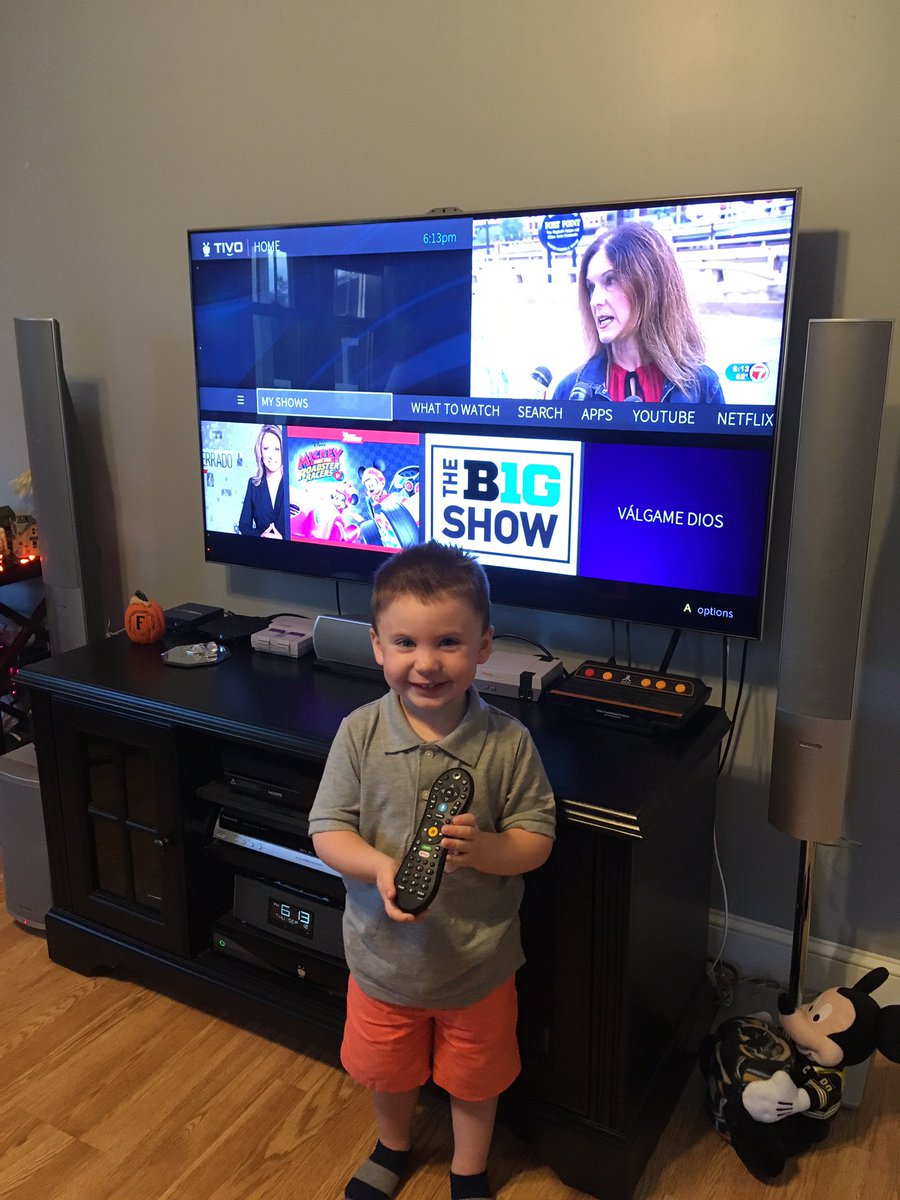 Katieschultz's tweet photo. This little guy loves to watch all his Disney shows on his TiVo! #TIVOtee https://t.co/6FBNJGGOr8