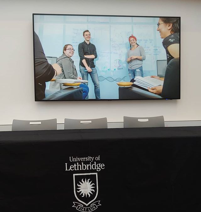 LethbridgeiGEM's tweet photo. Our team members on the big screen! #igem #uleth #ulethigem https://t.co/Kb474Zv7bb https://t.co/Fc4VoEKOKv