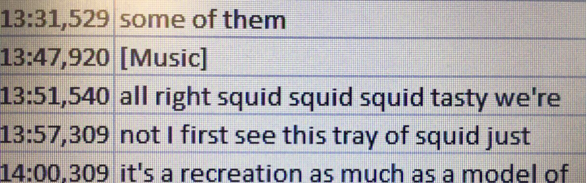 zmeagher's tweet photo. Some pretty uhh experimental poetry happening in this audio interview auto-transcript 🦑🦑🦑 https://t.co/fdUlimnj9n