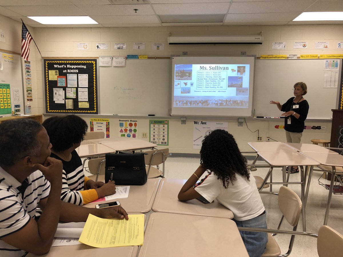 RMHS_ESOL_Dept's tweet photo. ESOL teachers and students helping parents/guardians negotiate our school system and get to know what makes ESOL special. Students looked so proud to bring their parents to classes! #ESOLpride #mcpsbtsn https://t.co/Cc4Ib26LNA