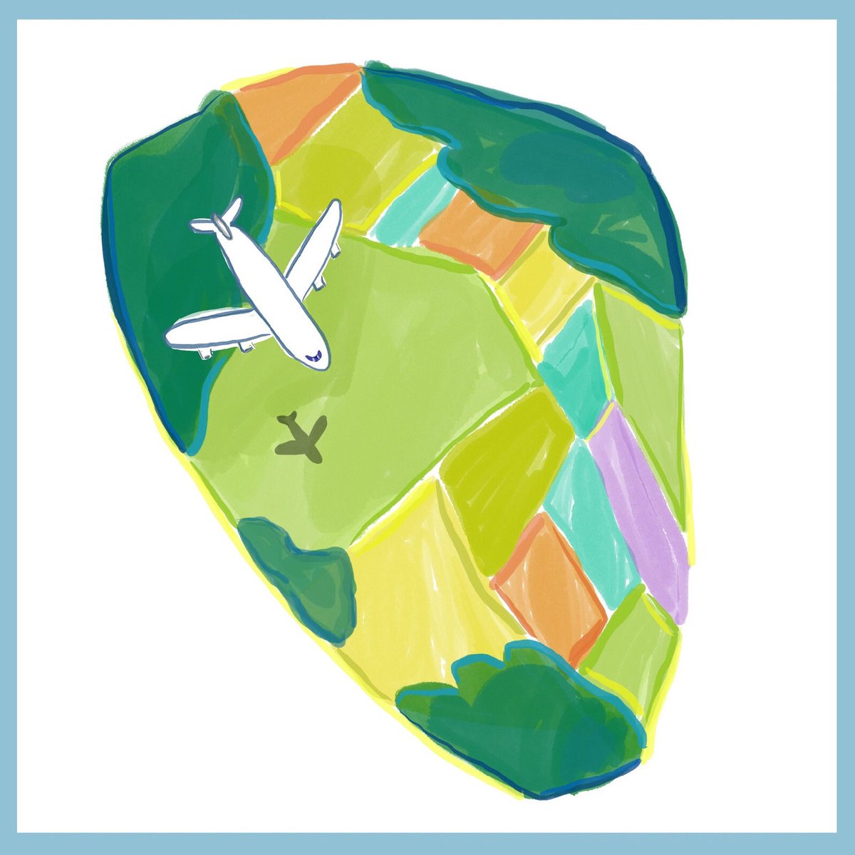 熊木まりこ V Twitter Jal機内誌9月号イラスト その2 北海道美瑛のパッチワークの丘と ボストンのクラムチャウダー イラスト お仕事 Illustration Skyward