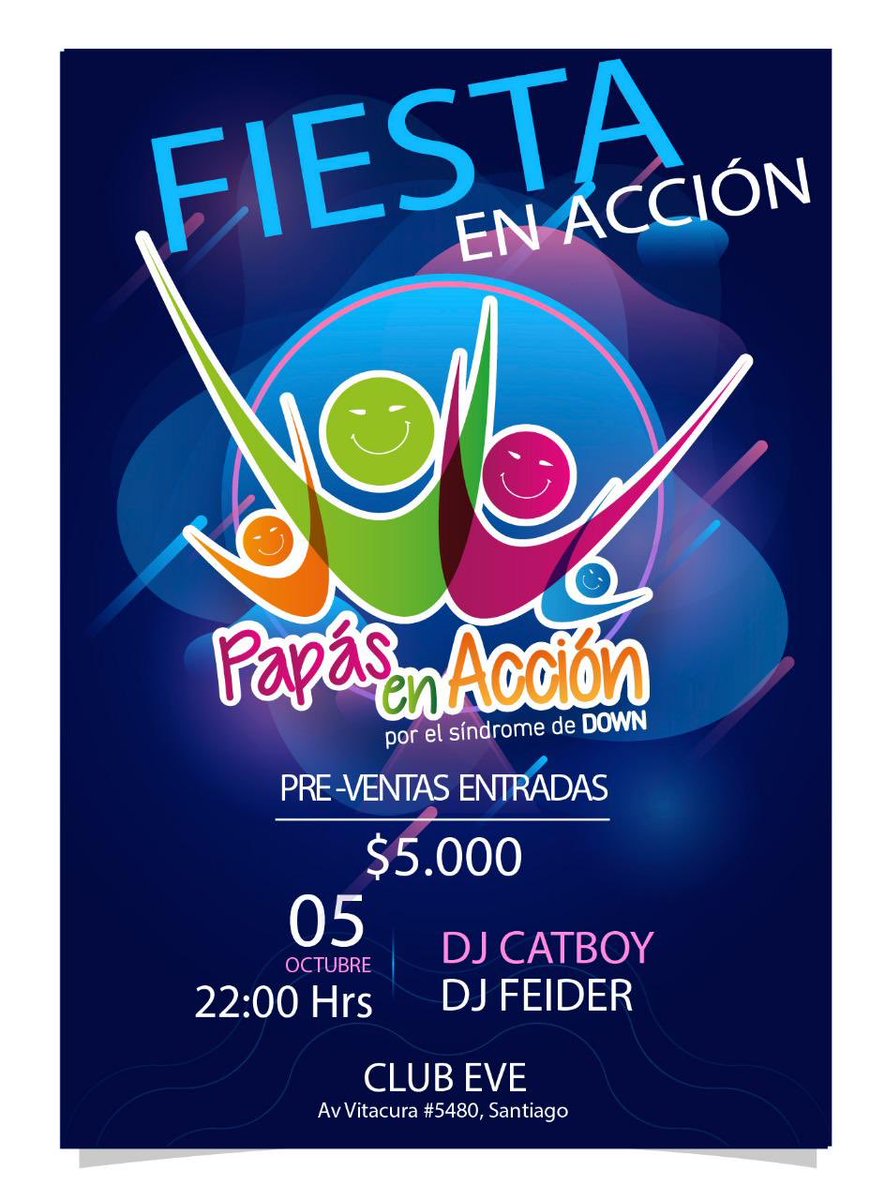 DownPapas's tweet photo. Atención a toda nuestra Comunidad en Acción... Sábado 5 de octubre, a partir de las 22:00 hrs. Fiesta con toda la onda de los 80’ y 90’ con “todo” el mes de concientización del síndrome de Down celebrando. Pre-Venta de entradas a $5.000.- Evento para mayores de 18 años https://t.co/plorEhZcpY