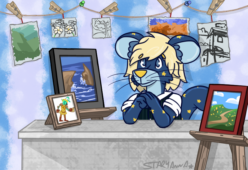 staryanna_'s tweet photo. Heres my @Neopets #NeoCreation19 #MyNeoShop #NeoCreationWeek My shop idea is a place where you can buy some fine art to decorate your NeoHome with! This shop would be located within Neopia Central! This friendly and artsy Starry Kougra would love to help you pick out some art :) https://t.co/adAF8UF7Js
