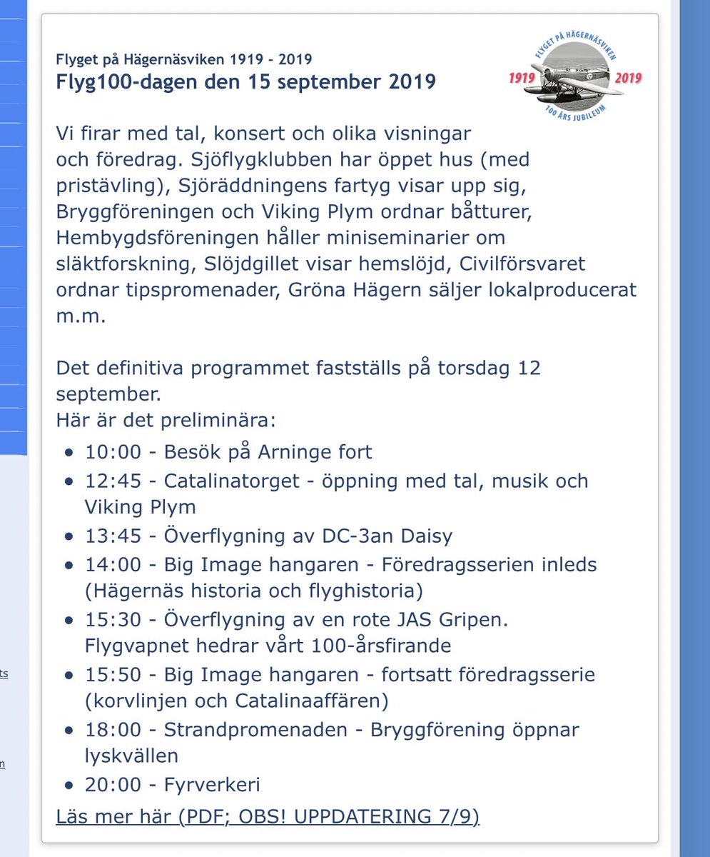 Det här händer på söndag i #täby! Överflygning av Daisy och dessutom en rote Gripen (tack <a href="/stridspiloterna/">Stridspiloterna</a>!). Ses vi där? Ping <a href="/LOHHAB/">Lars G Holmqvist 🇺🇦</a> <a href="/peterfrohlin/">Peter 🌻</a> <a href="/stakmaskin/">Peter Öhman</a> <a href="/MilenSub40/">Lennart 🇸🇪🤝🇪🇺🏌️‍♂️⛷️🏃‍♂️📈</a> <a href="/oluies/">Örjan</a>? <a href="/CivilistPaVift/">Jeanette W.</a> vet jag redan kommer hålla ställningarna där hela dagen. 😁