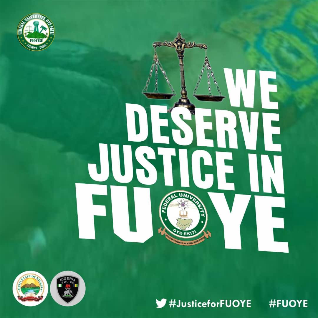 adewumiadeyemii's tweet photo. This is another one of unprofessional handling of protests by our security agencies.

Nigeria's future has been murdered again, how many more to go?

I join my voice in asking #JusticeForFUOYE #JusticeForJosephIcon and condemning the act in #FUOYE.

Nigerian lives matter. https://t.co/wFCof8fopI
