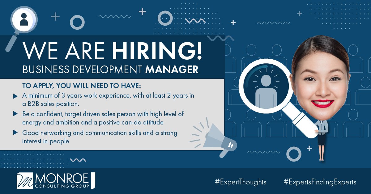 MonroeConsult's tweet photo. Our #Vietnam office is seeking a Business Development #Manager. If you are looking for a challenging and rewarding #job combining #sales and problem solving, send us your resume to laurel@monroeconsulting.vn #expertsfindingexperts #Côngviệc #JoinUs #career https://t.co/rKuQnTA4H0