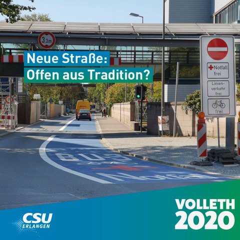 csu_erlangen's tweet photo. Neu denken in der Neuen Straße: Die #CSUerlangen setzt sich für eine kluge Verkehrspolitik und Verkehrslenkung ein. Für eine zukunftsfähige #Mobilität brauchen wir in #Erlangen durchdachte Konzepte statt bemalter Straßen.
#erlangenbessermachen #jörgvolleth #teamvolleth2020 #csuER https://t.co/8KlnsY60qQ
