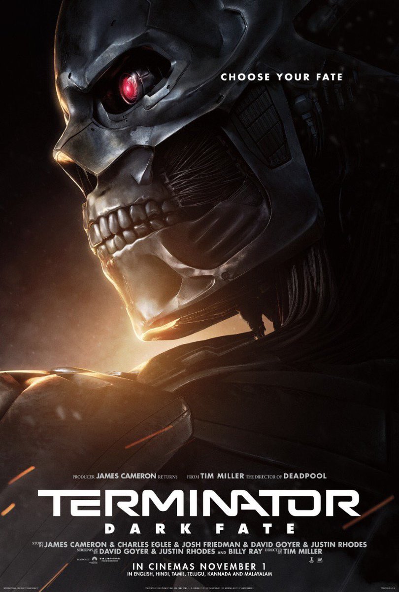 sri50's tweet photo. #ArnoldSchwarzenegger is back! In all new installment of #Terminator  franchise- #Terminator : #DarkFate  to release on 1 Nov 2019 in 6 languages: #English, #Hindi, #Tamil, #Telugu, #Kannada and #Malayalam. #TerminatorDarkFate https://t.co/5aPVRt2rhf