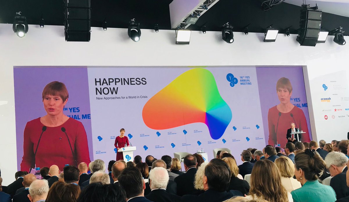 kmathernova's tweet image. This is the only internally displaced Conference I have ever been to!, says ⁦@KerstiKaljulaid⁩ the telegenic President of Estonia at opening of #YESUkraine2019 in Kyiv. Speaking to a full audience including President ⁦@ZelenskyyUa⁩ and freed #OlegSentsov.
