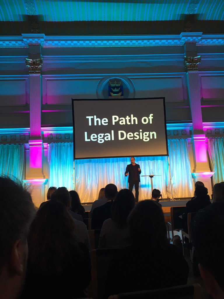 riscography's tweet photo. Dan is creating a common ground for all of us. Great to see how the design community in support discipline is growing. #usercentric #design will help understanding, accessing #law and implementing business. #LDS2019 by @LegaldesignFI https://t.co/p2MLAlrn4H