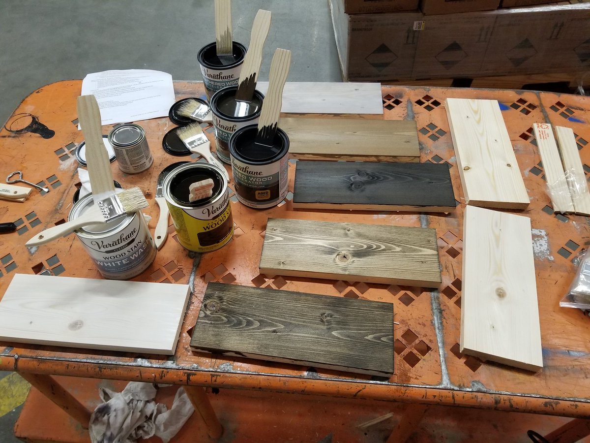 BarttheBuilder's tweet photo. I love working with stain. Tonight I'm making sample boards for Saturday's How To Stain Workshop.  We will l learn to use oil stain as well as new latex products and the really cool wood accelerators.  Join me at 10:00 AM at the Hoover Home Depot to improve your stain game! https://t.co/1s4fH9x5Ja