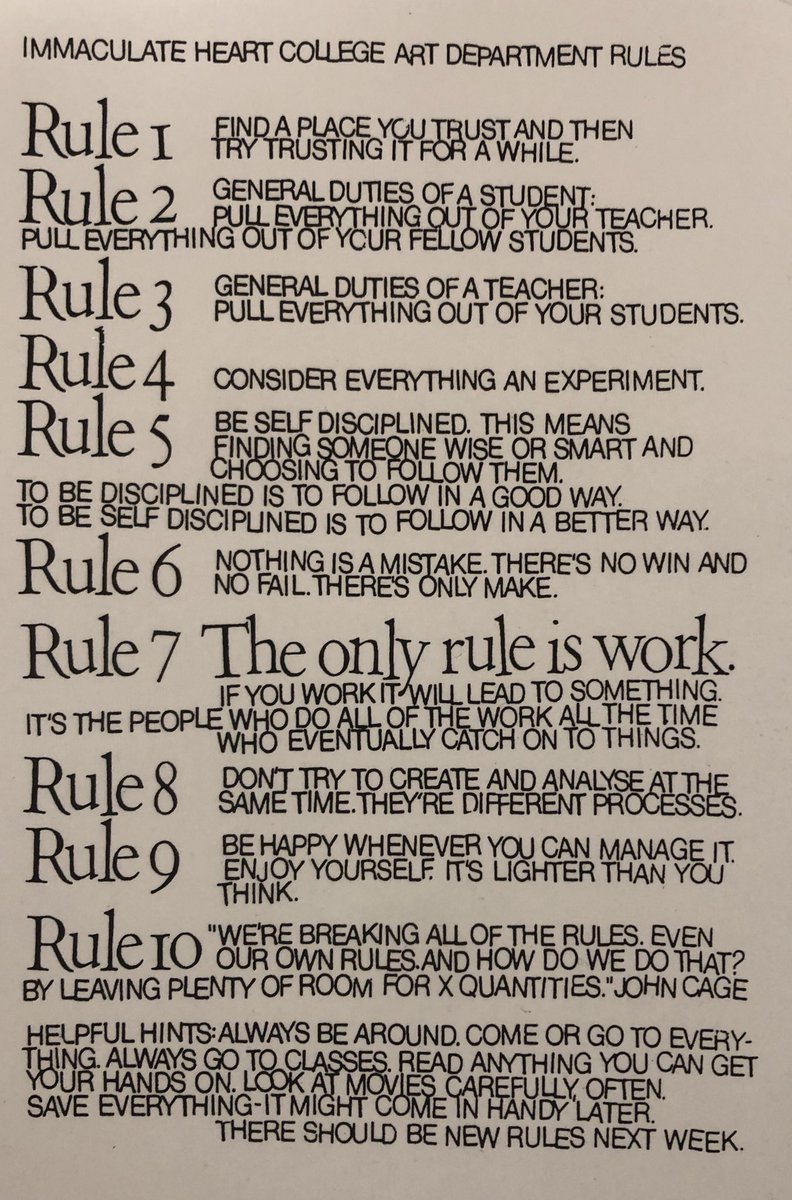 briannasmyk's tweet image. Wise words from Sister Corita...The only rule is work...be happy whenever you can manage it. Enjoy...Read anything you can get your hands on. Look at movies carefully, often... #CoritaKent @coritaartcenter #MyPMCA #theonlyruleiswork #ABETTERUSEFORALLCAPS