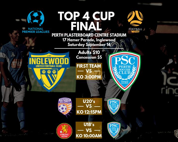 FootballWest's tweet photo. Football West urges all fans to get down to @InglewoodSC's Perth Plasterboard Centre Stadium this Saturday and support our three Top Four Cup Finals. https://t.co/WDQzy9xw91