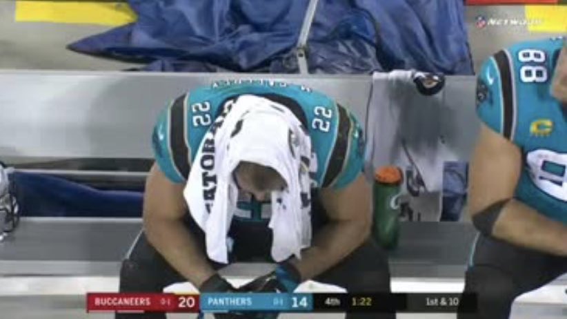Stu_Chainzz's tweet photo. How much criticism will Christian McCaffrey face for covering his head with a towel? #Panthers https://t.co/KRpuP8qmSr