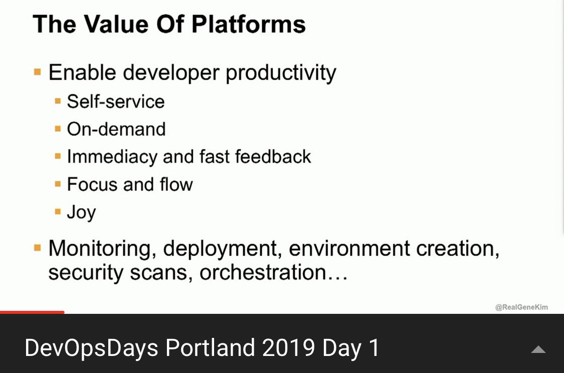 tinyrobots's tweet photo. Gene Kim at DevOpsDays
Portland 2019
✅ Enable developer productivity
✅ Self-service
#DevOpsDays #DevOpsDaysPdx
@RealGeneKim @DevOpsDaysPDX @ITRevBooks https://t.co/ijeuSXLgzw