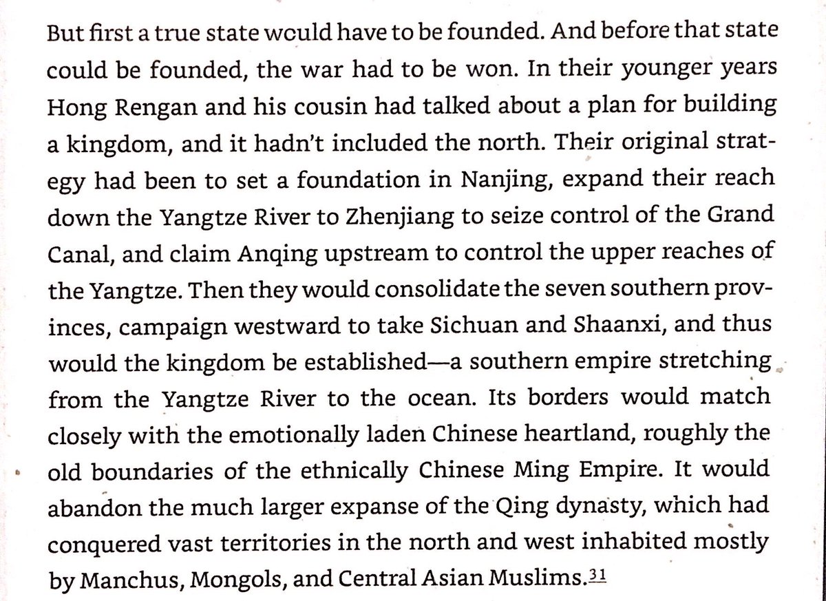 The Taiping vision of an ethnostate embracing the borders of the old Ming realm, leaving the assorted Manchu, Mongol, and Turkic tribes in control of their lands in the west and north.
