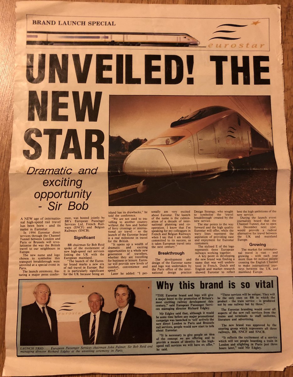 Friday’s #eurostar25 extra special in the railway world. The <a href="/eurostar/">Eurostar</a> brand launch special 1993 (?) paper #Eurostarmemories #railways #nmbs #sncb #sncf I think this is the oldest piece I own with a #Eurostar logo