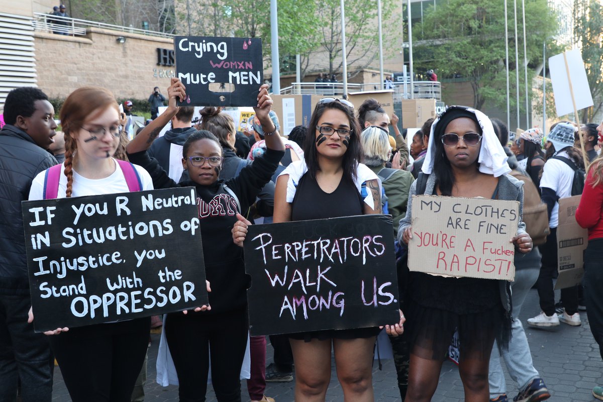 Radio702's tweet image. Sandton CBD on standstill as women stand together against gender-based violence. 
#SandtonShutdown