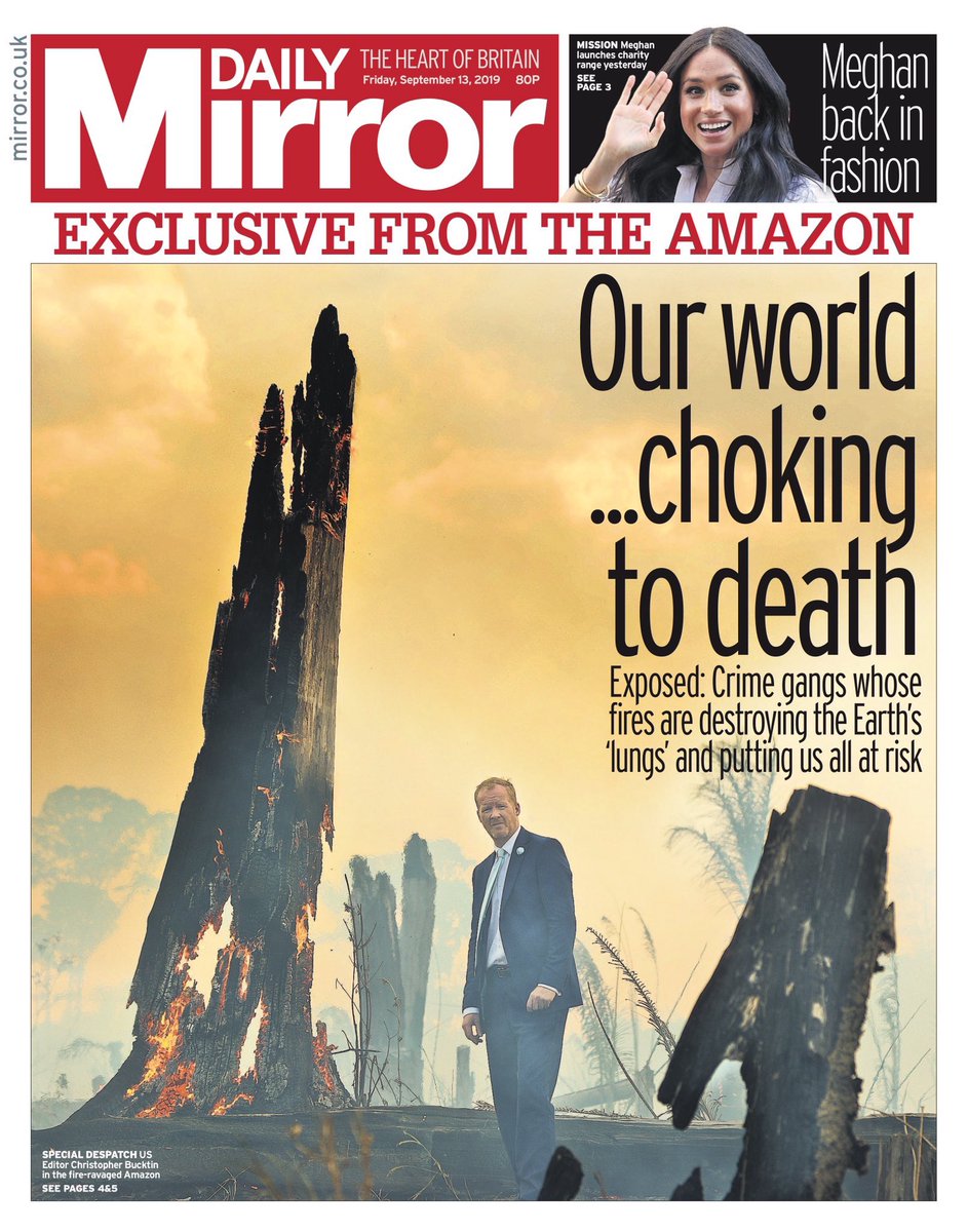 JuliaHB1's tweet image. I have so many questions about this front page. Why does the editor of a national newspaper think trees are “lungs”? Why is he wearing a suit and tie? In the middle of a fire? In the Amazon?