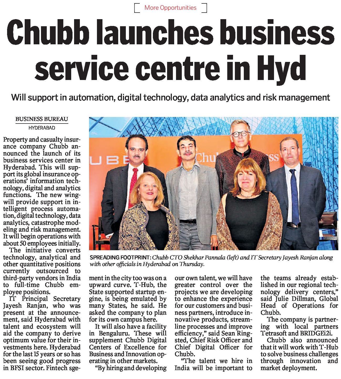 Hi Hyderabad on Twitter "Chubb Launces Business Service Centre In