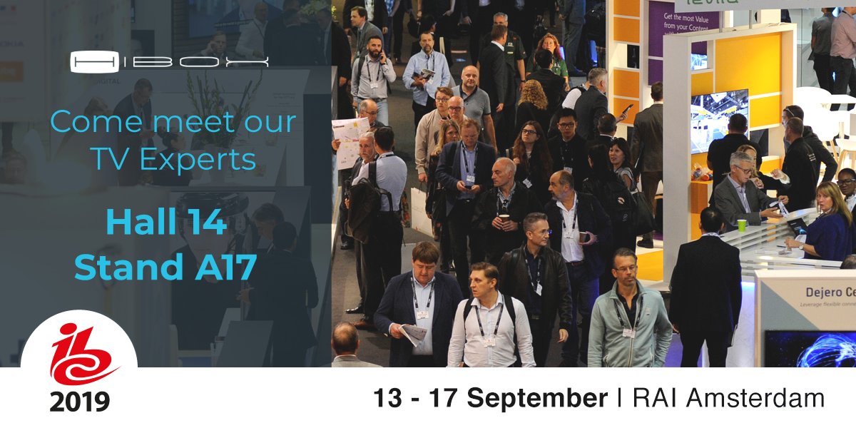 hiboxtv's tweet photo. Today it starts, @IBCShow 2019! Come chat with us at stand A17 in hall 14 and see our newest developments for the next-generation #TVExperience, doors open at 10:30 AM. 📺📺 #TVExperts
#IBCShow #IBCConf #IBC2019 https://t.co/ji5WUBKHuK