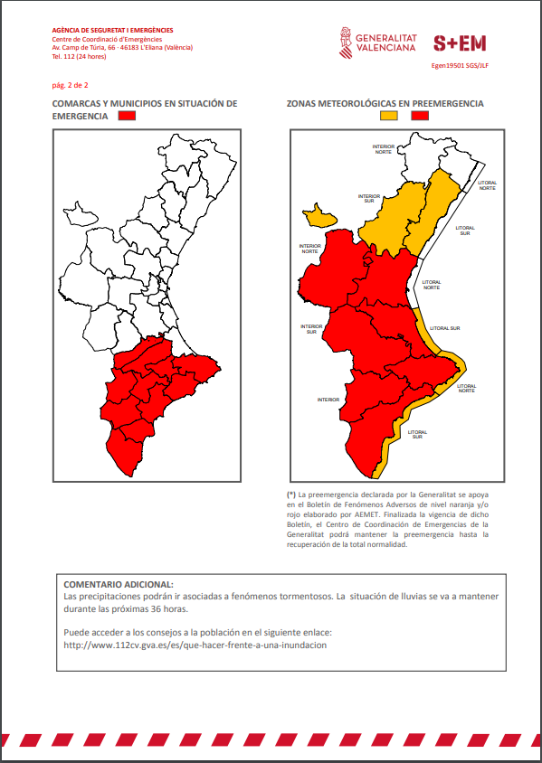 🚨#DANAsetembre
Ante la actualitzación de los avisos de la <a href="/AEMET_CValencia/">AEMET Comunitat Valenciana</a> de nivel rojo 🔴 por #lluvias a toda la provincia de Valencia, el Centro de Coordinación de Emergencias de la <a href="/generalitat/">Generalitat</a> actualiza la preemergencia.
#DANAseptiembre🚨