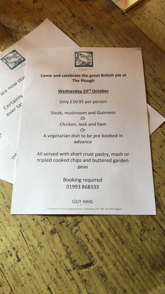Great British pie anybody? Book online or phone the plough at finstock now! 01993 868333