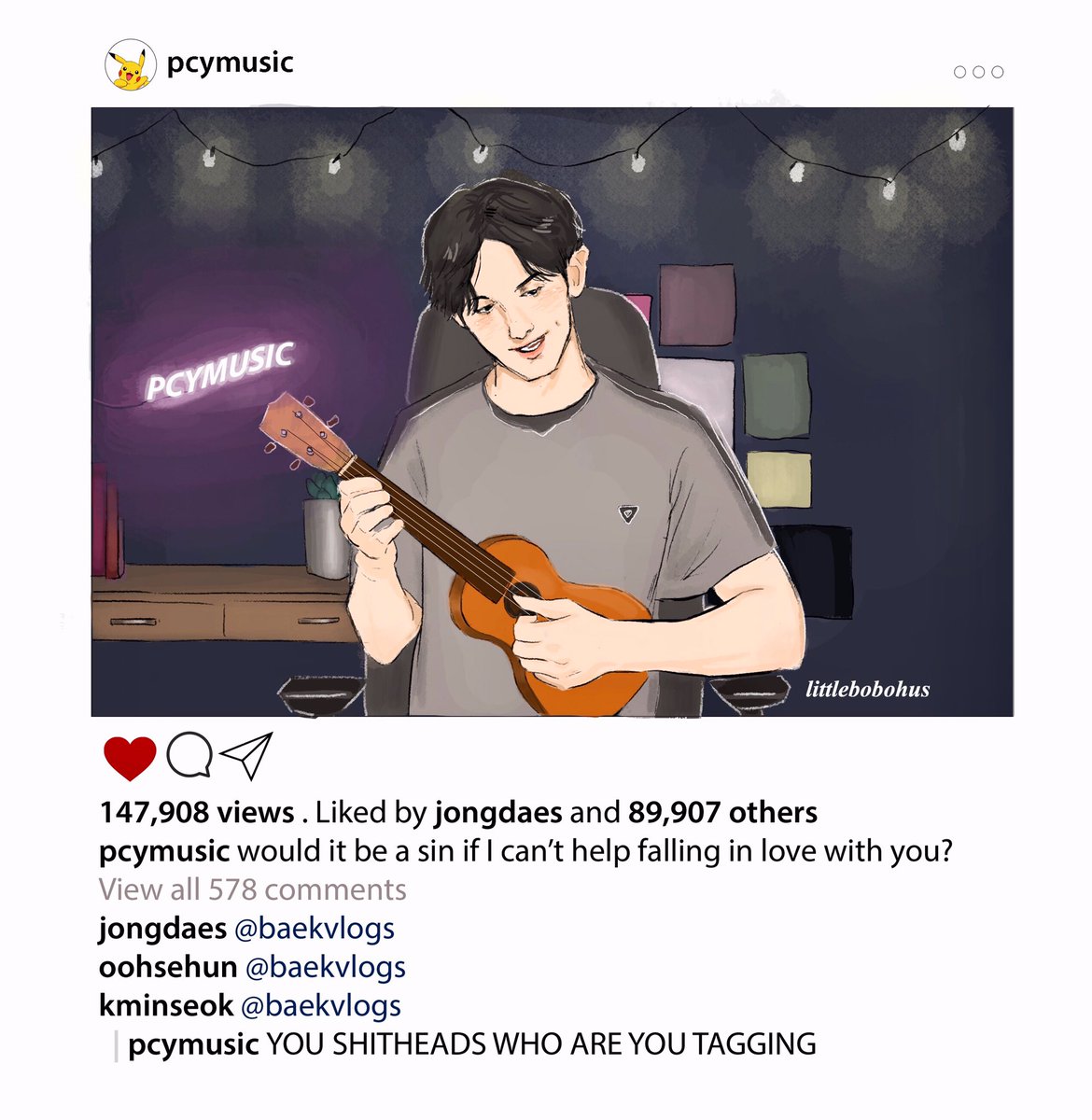 chanbaek AU where coversinger!chanyeol has a crush on vlogger!BH and his friends like to tease him