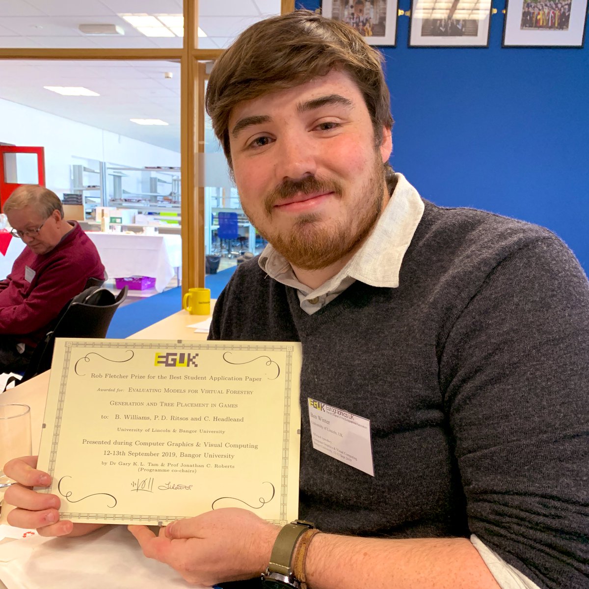 Prof. Chris Headleand (@chrisheadleand) on Twitter photo <a href="/trewelb/">Benjamin Williams</a> representing <a href="/UoLComputing/">University of Lincoln Computer Science Society</a> winning the Rob Fletcher prize at #CGVC2019 for a paper he authored with <a href="/ritsos_p/">Panagiotis D. Ritsos</a> and myself. “Evaluating Models for Virtual Forestry” Ben started this work as an undergrad, so great to see it published :-) Well done Ben!
#ProudSupervisor <a href="/trewelb/">Benjamin Williams</a> representing <a href="/UoLComputing/">University of Lincoln Computer Science Society</a> winning the Rob Fletcher prize at #CGVC2019 for a paper he authored with <a href="/ritsos_p/">Panagiotis D. Ritsos</a> and myself. “Evaluating Models for Virtual Forestry” Ben started this work as an undergrad, so great to see it published :-) Well done Ben!
#ProudSupervisor