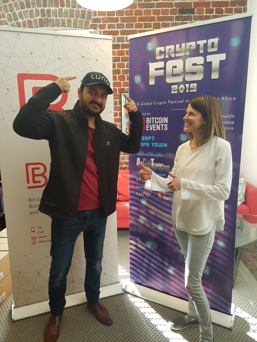 BitcoinEventsCo's tweet photo. What happy #LunoMerch winners😎
🥇 @Sindz_leTumi
🥈 @GinoBougaardt
🧢 @saurav_CPT 

Immense gratitude for the extended crypto💙 from #CryptoFest2019's Gold Sponsor, @lunomoney🚀

Thanks @marius_reitz, @marcusswanepoel &amp; team! https://t.co/2Tyd5nh0I2