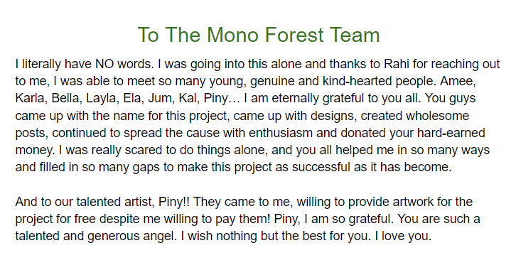 TheMonoForest's tweet photo. A special message from Isabella to the Mono Forest donors, followers and team. #MonoForestProject ๐๐ณ https://t.co/tHrAQFHBva