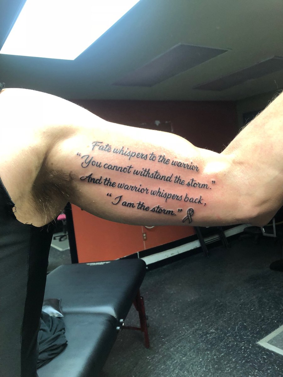 SyringJason's tweet image. Early in this battle my wife has waged against breast cancer, I found this saying that embodied her fighting spirit. This is a permanent tribute to my warrior wife and to all fighters and families who have battled, endured, cried, and raised their hands in victory #iamthestorm