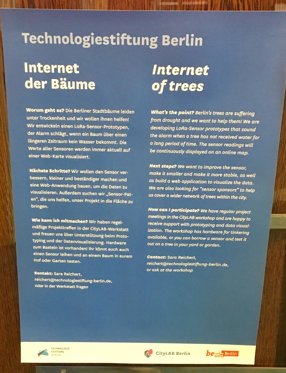 OlgaWillner's tweet photo. Bin schon sehr gespannt auf die gemeinsame Masterarbeit zwischen @citylabberlin und @HTW_Berlin zum Thema “Internet der Bäume“!
#thirdmission #internetoftrees #IoT https://t.co/VE8CagLnZ1