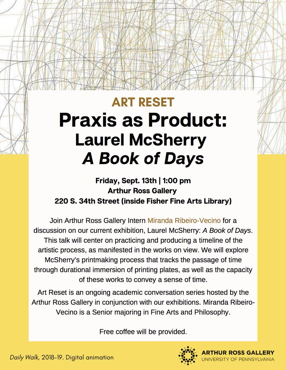 Arthur_Ross's tweet image. Please join us this afternoon for the next conversation in our Art Reset series! Our gallery intern, Miranda Ribeiro-Vecino, will be discussing Laurel McSherry's #abookofdays. See you at 1:00 pm!