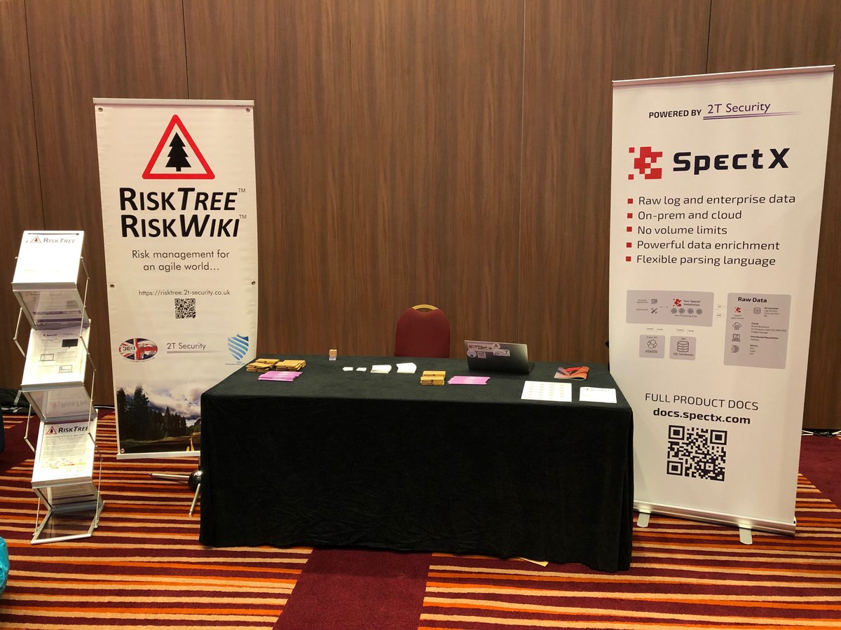 2TSecurity's tweet photo. Day 2 of #44CON, and we're set up and ready to go! Drop by the stand, chat about #RiskTree and @SpectXlab , and grab a coffee voucher and 2T pencil! https://t.co/OcizH417w7