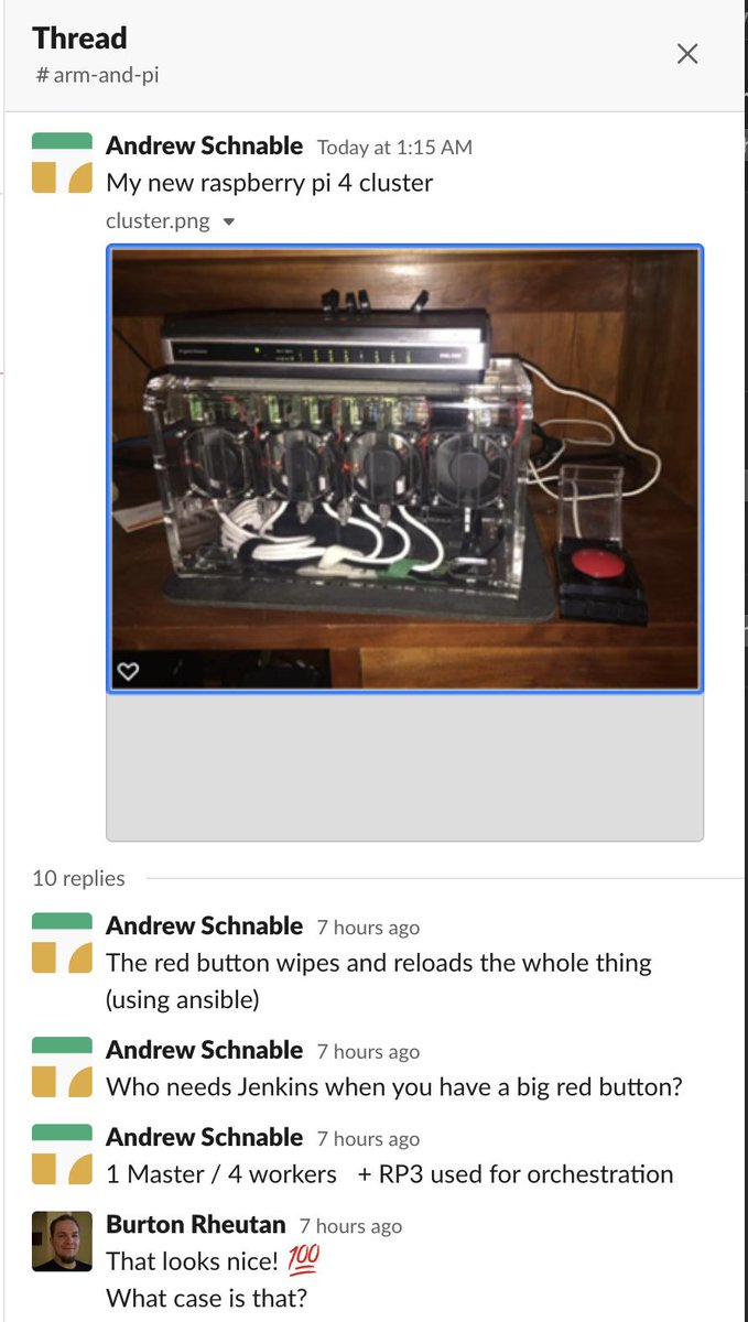 alexellisuk's tweet photo. Are you into building clusters? And then doing something useful with them?
Find out what the red button does!
Come and join us on @openfaas Slack in #kubernetes and the ARM / RPi channel 🚀 @Raspberry_Pi #clusters #docker #faas #compute #inletsdev
https://t.co/K4QfZpXstw https://t.co/ndpZWSW8YK
