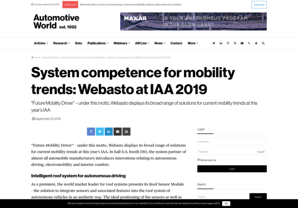 JavascriptJodi's tweet image. 🌎 System competence for mobility trends: Webasto at IAA 2019 - Automotive World #darwinrecruitment tinyurl.com/y5ze6vgb