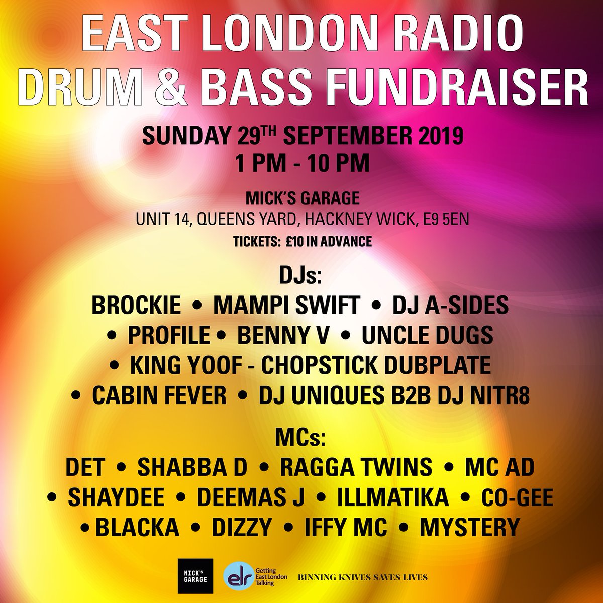 Amazing #DrumnBass line-up for just a tenner!
Daytime DnB Fundraiser- Sun 29th Sep 🔥

Catch DnB Soulbrother <a href="/illmatika/">iLLMATIKA</a>

#EastLondonRadio at #MicksGarage in #HackneyWick along side a wicked line-up u will not find anywhere else at this price! 👊

Tckts 👇
deftickets.co.uk/events/east-lo…