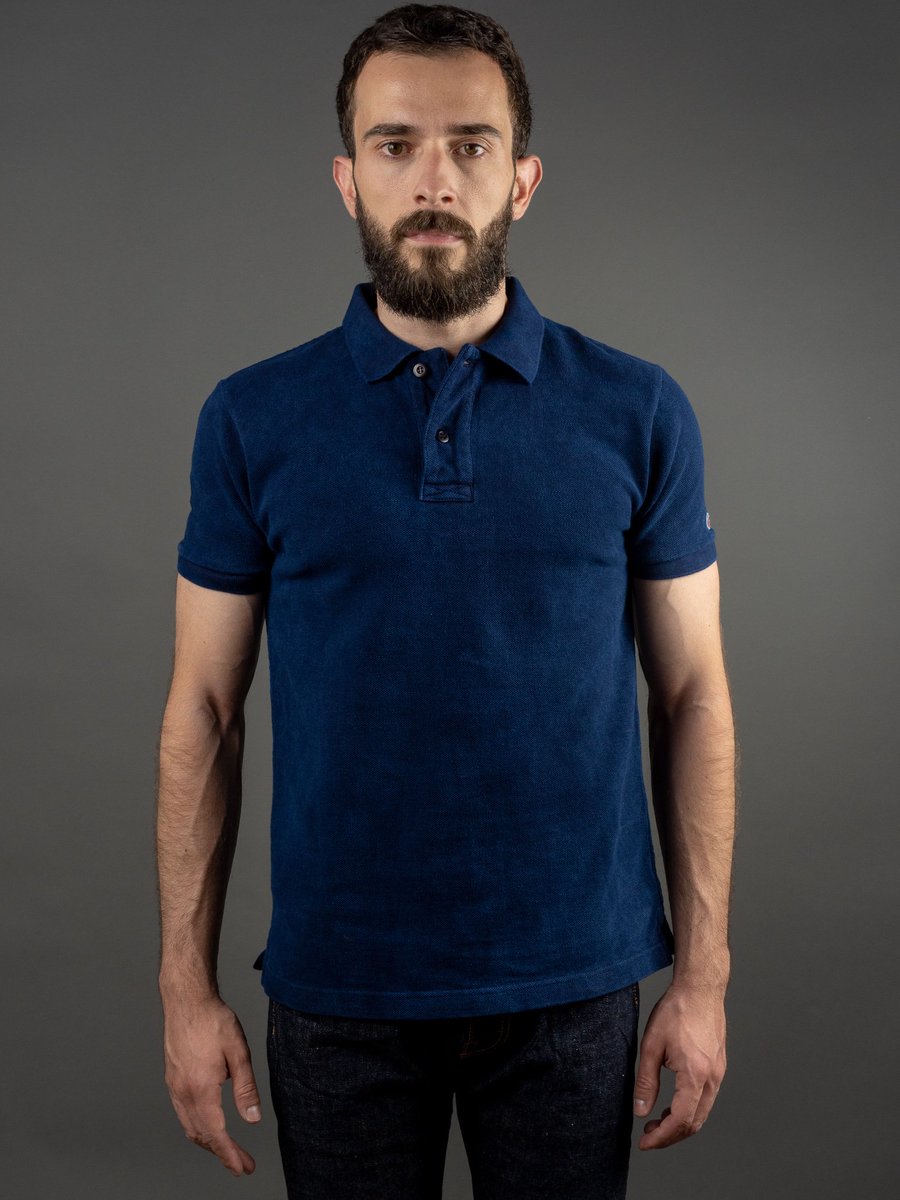 UES Polo Shirt #indigo. A cotton pique piece that has been carefully rope-dyed so you will get amazing beautiful fades⁣. Happy #fadefriday! #rawdenim #selvedge #japanesedenim  #sustainablefashion #uesdenim #indigodye  #indigopolo #drydenim  #selvedgedenim #vintageworkwear