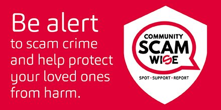 "Help protect your friends and family from scammers. Download our leaflet to recoginse when someone is being scammed and know what to do to help them: tssw.org.uk/wp-content/upl… 
#ScamWise #CommunityScamWise #TSSWWeek2019"