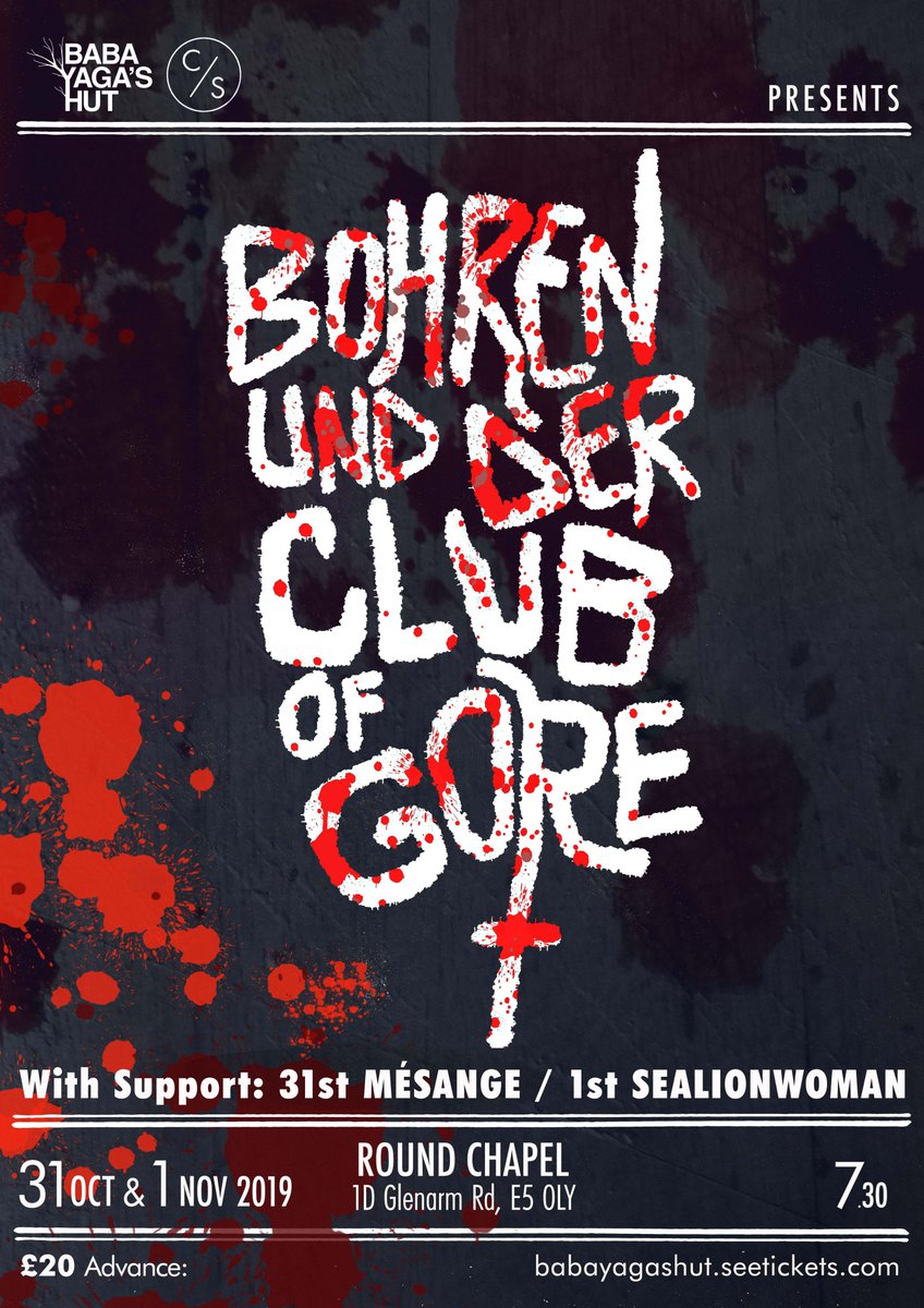 Bohren &amp; der Club of Gore will be joined by <a href="/Mesangemusic/">Mésange</a> (31st) &amp; <a href="/sealionwoman_uk/">Sealionwoman</a> (1st) at their  <a href="/roundchapel/">Round Chapel</a> shows.

Tickets: babayagashut.seetickets.com/event/bohren-d…