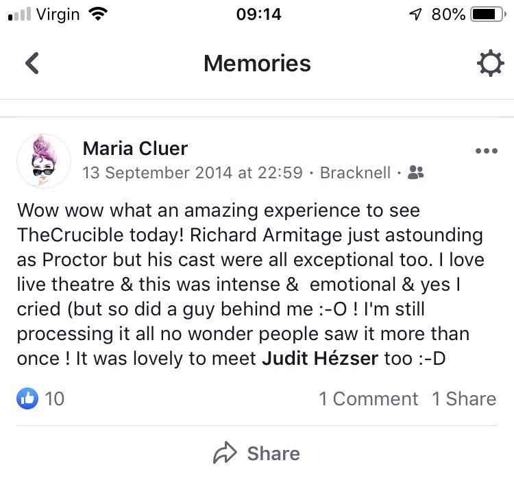 Mia_Cluer's tweet photo. Just had this pop up in my fb memories - 5 years ago I saw @yfarber #TheCrucible starring @rcarmitage #timesflown #greatday #amazingproduction https://t.co/8NmE7PovOG